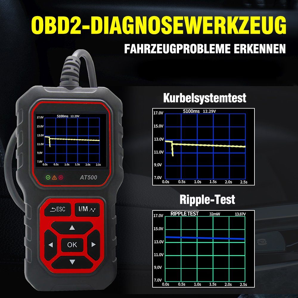iscooter OBD2-Diagnosegerät AT500 Auto OBD2 Scanner Diagnose-Motorfehlercode-Leser, Fehlerdiagnose bei PKW und LKW; Eigendiagnose-Gerät