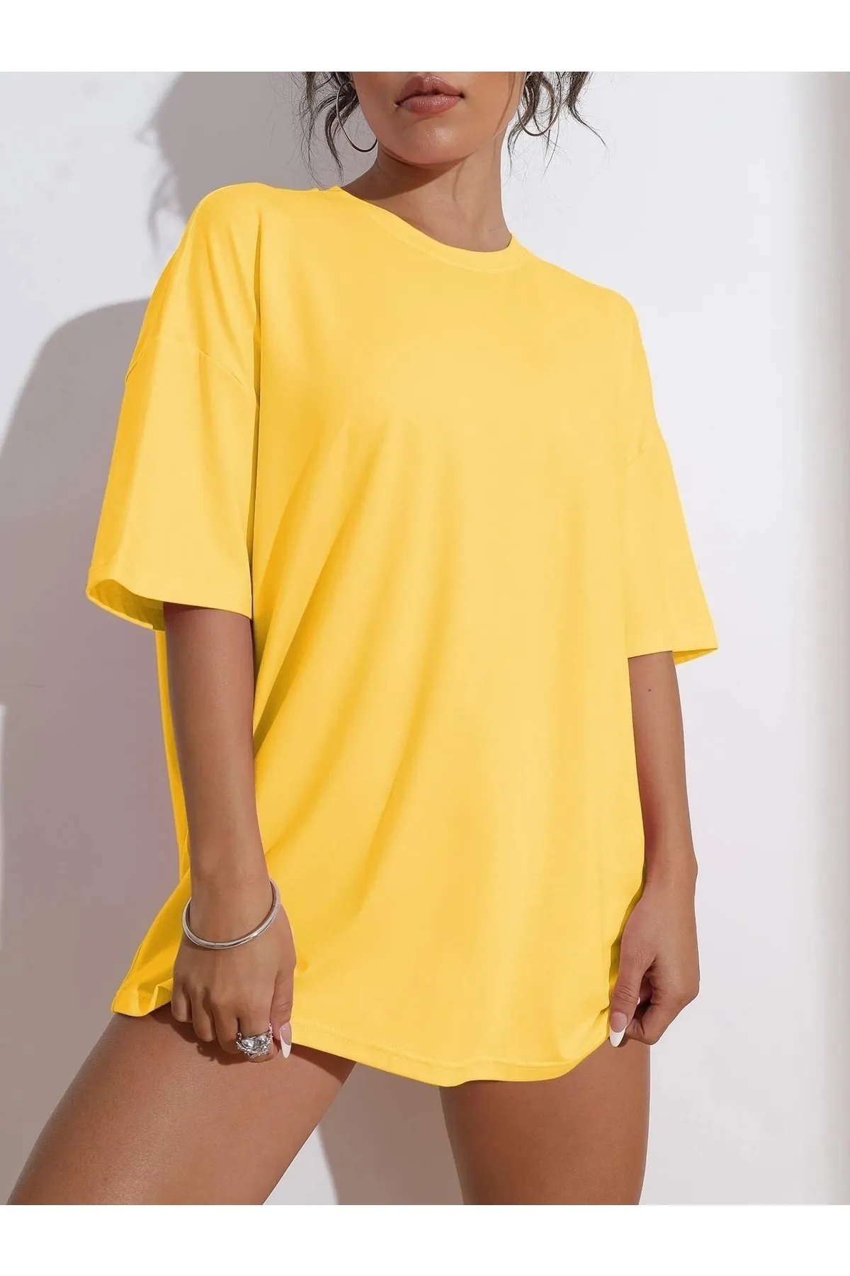 Know  Gelbes, bedrucktes Oversize-T-Shirt „Wish Happy Everyday“ für Damen