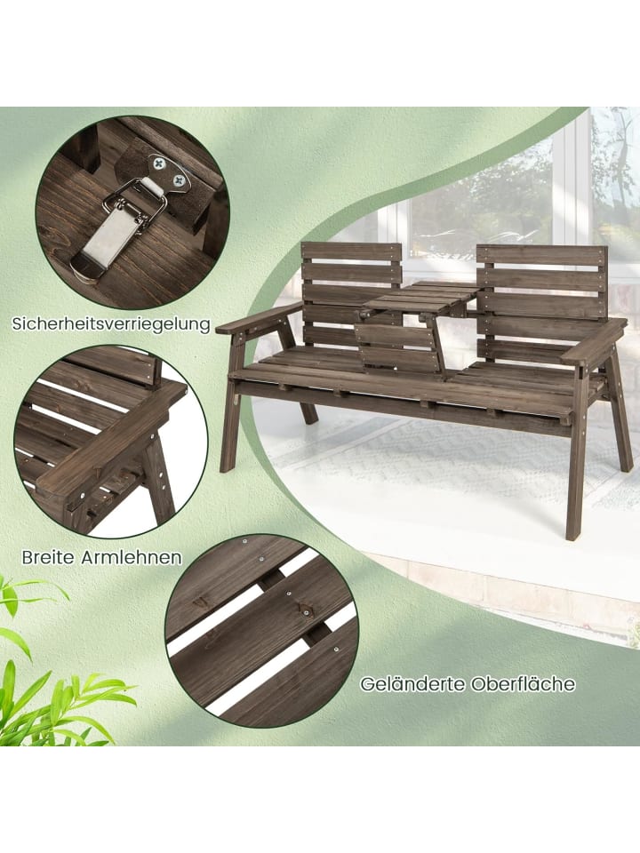 COSTWAY Gartenbank mit Tisch für 2–3 Personen in Braun günstig kaufen onesize