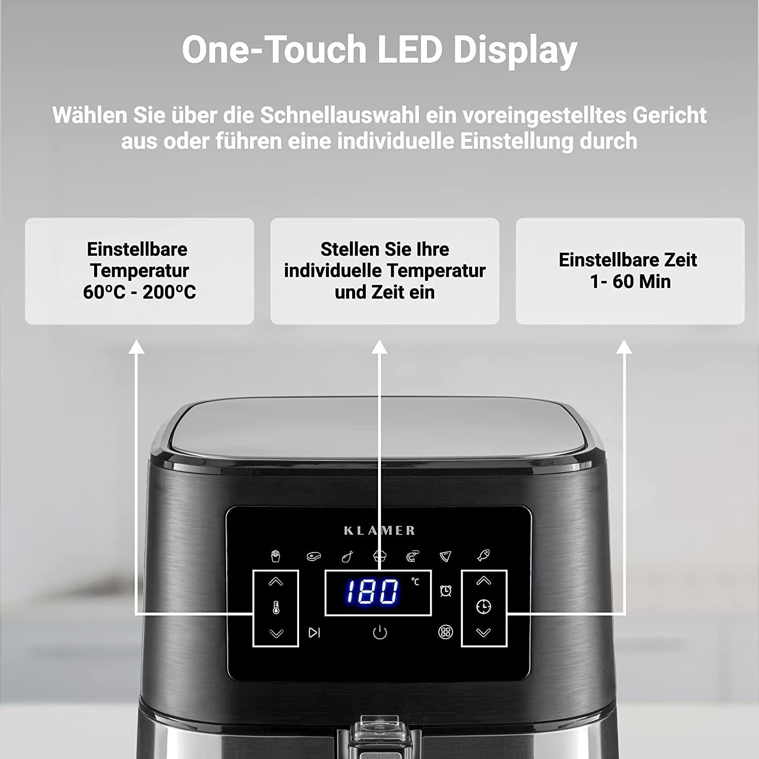 KLAMER Heißluftfritteuse KLAMER Heißluftfritteuse XL 5,5l, Multifunktionale Heissluftfritteuse…