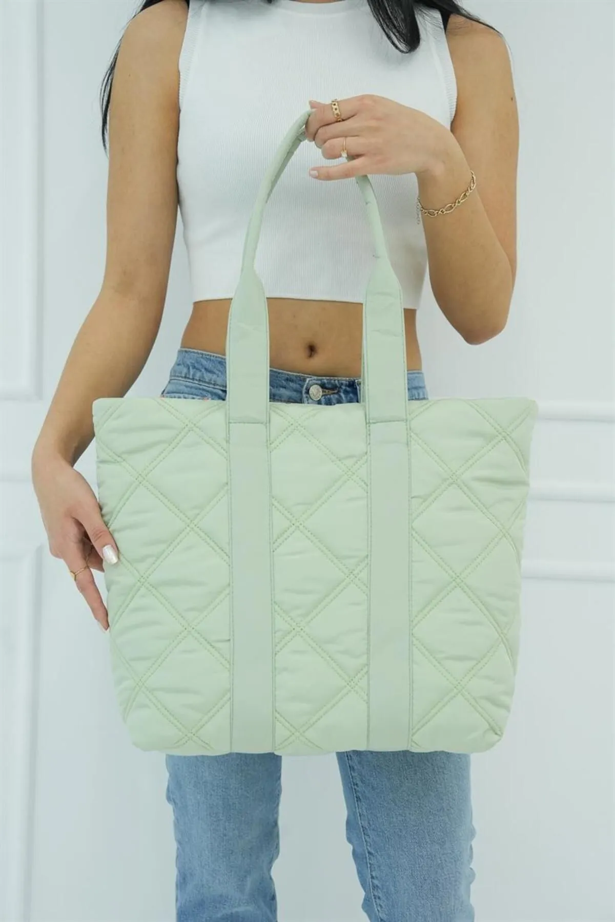 Madamra  Grüne Pufftasche für Damen mit Steppmuster