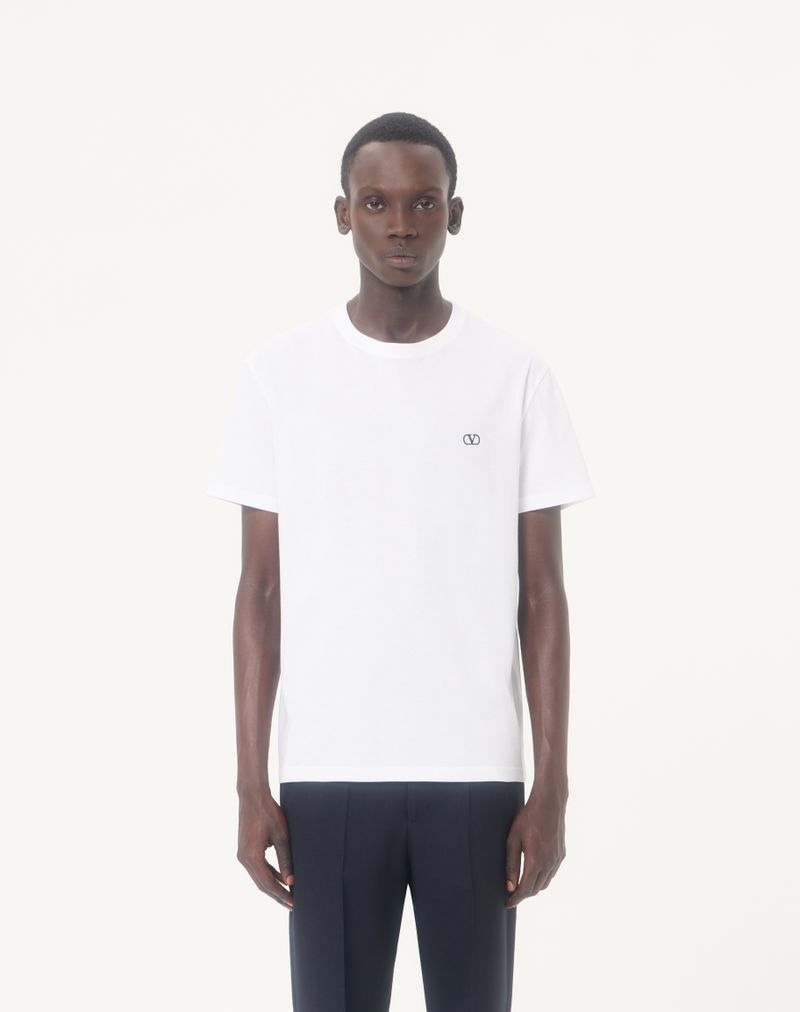 Valentino bomulds-T-shirt med V-logo-broderi
