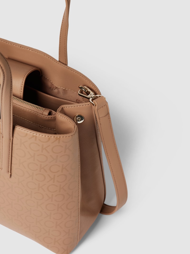 Tote Bag mit Allover-Logo in beige