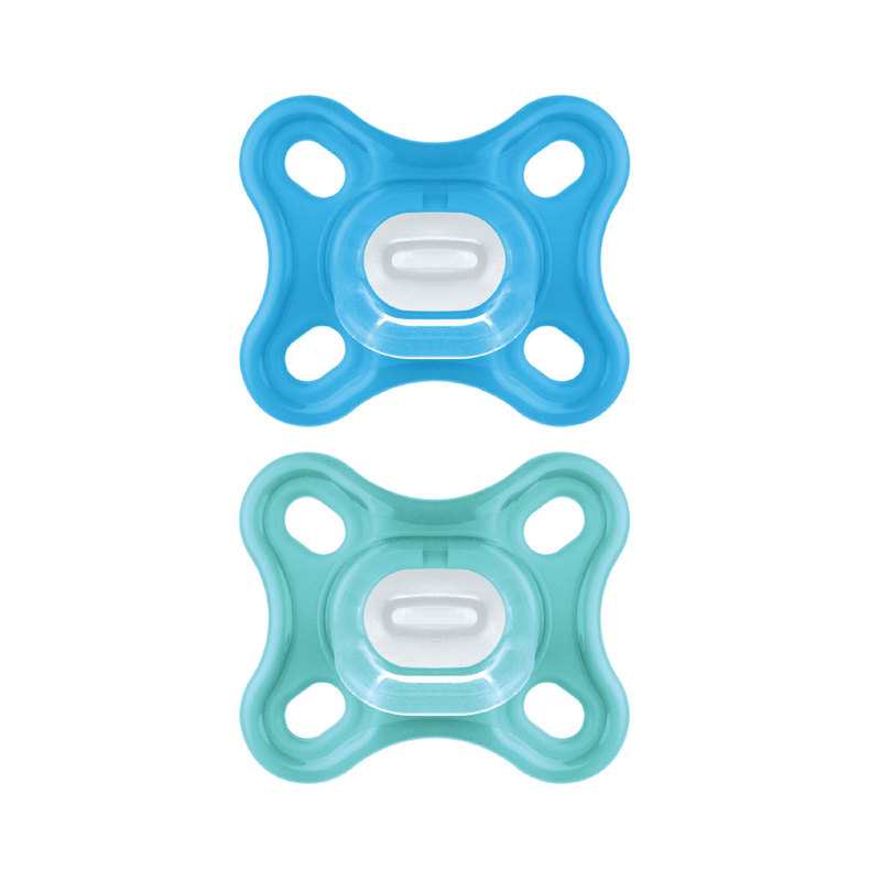 Lot de 2 sucettes Comfort 0-2 mois bleu avec boite de stérilisation MAM
