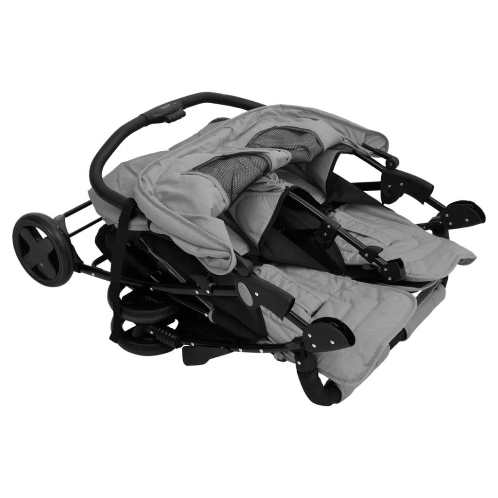 vidaXL Kinder-Buggy Zwillingskinderwagen Hellgrau Stahl