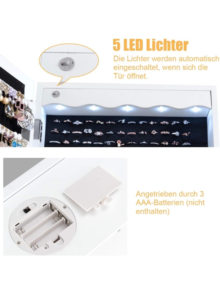 COSTWAY Schmuckschrank mit LED in Weiß günstig kaufen 120 cm