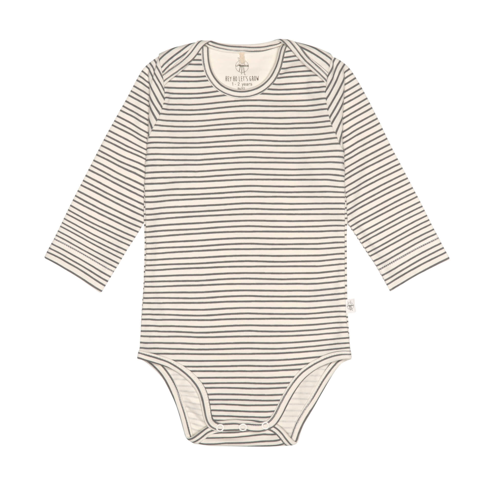 Baby Body langarm - Bio Baumwolle, Streifen, Grau