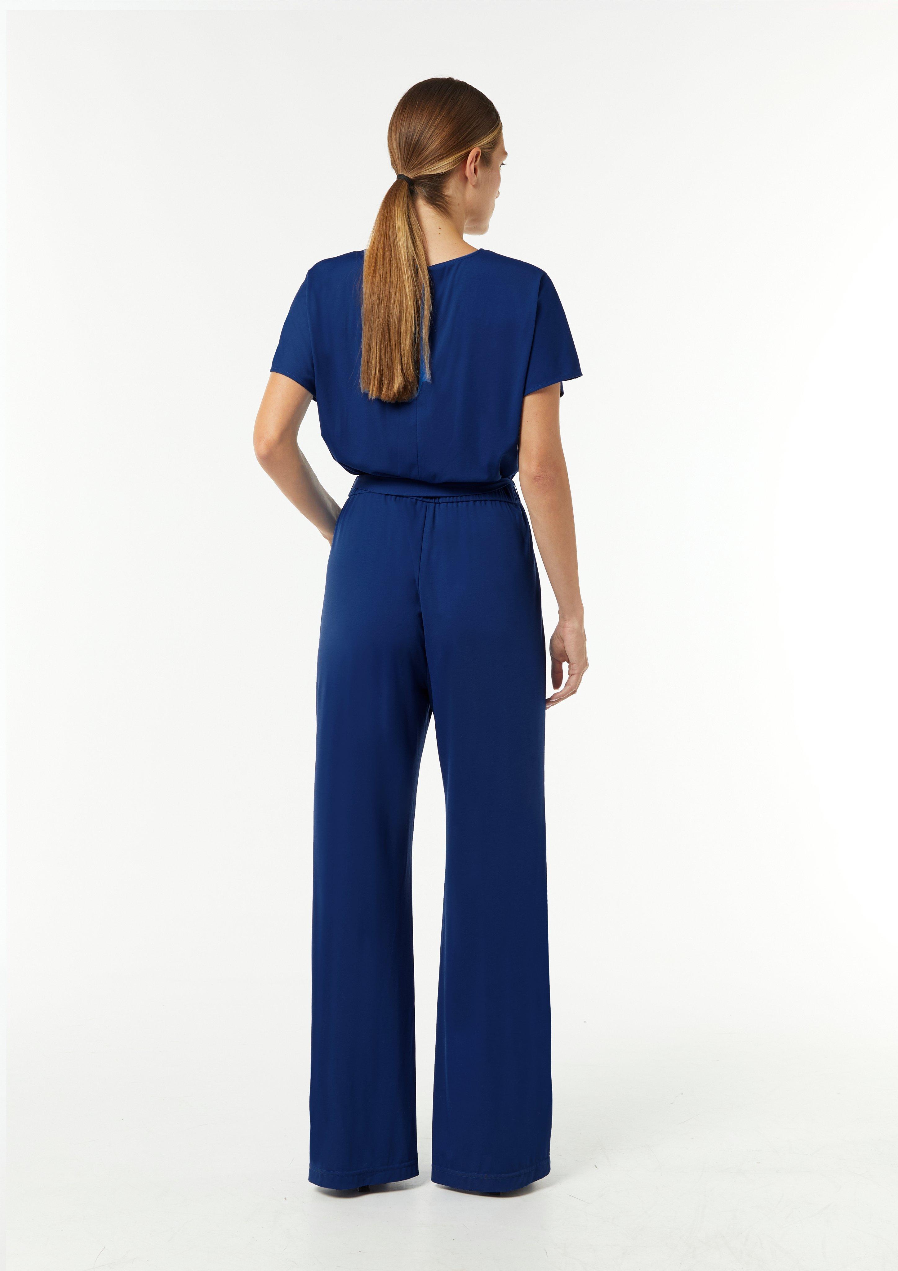Jersey-Overall mit Taillengürtel im Loose Fit - royalblau