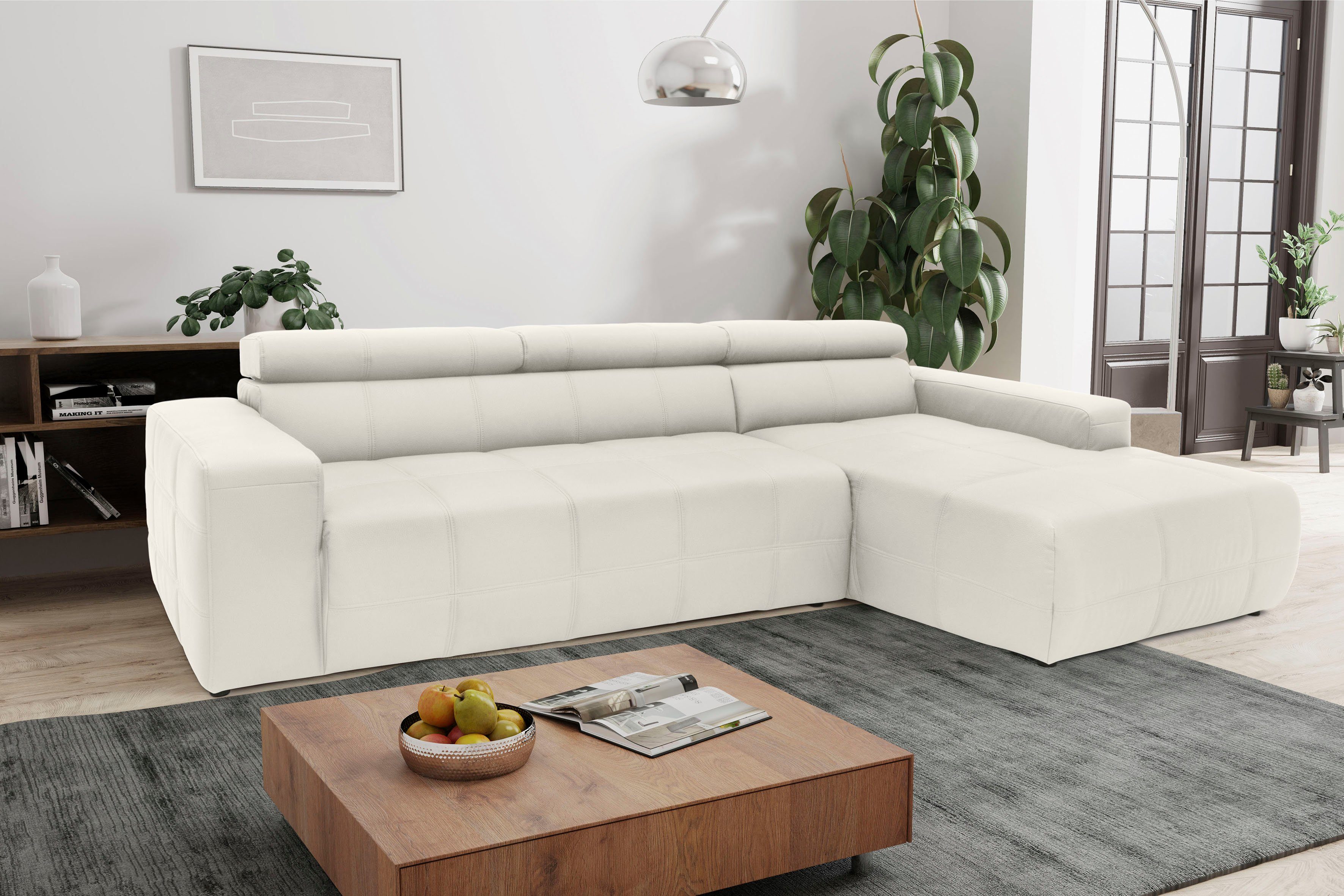 DOMO collection Ecksofa Brandon, mit Kopfteilverstellung, wahlweise Sitztiefenverstellung, auch in Cord