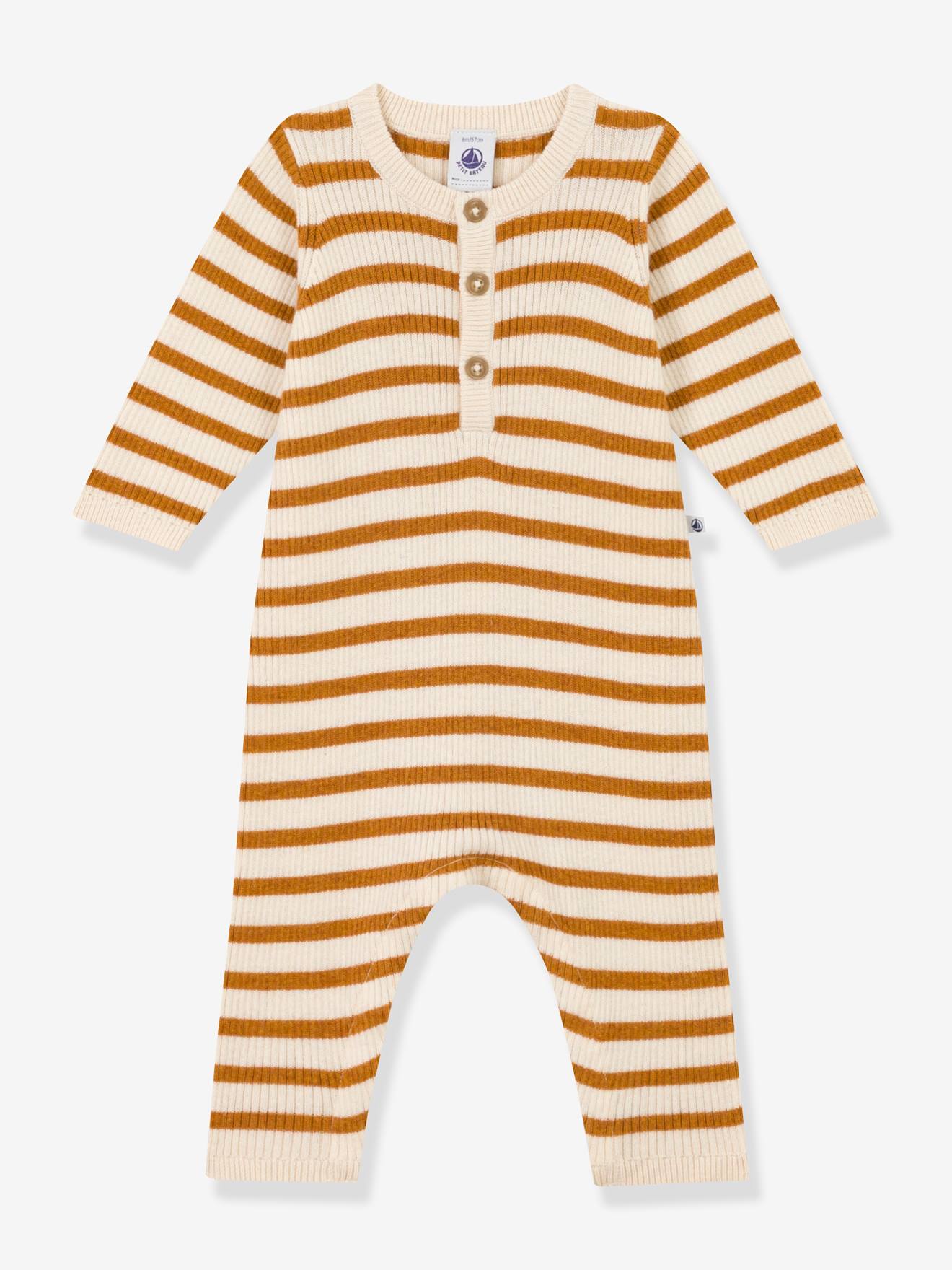 Combinaison rayée en tricot bébé PETIT BATEAU beige