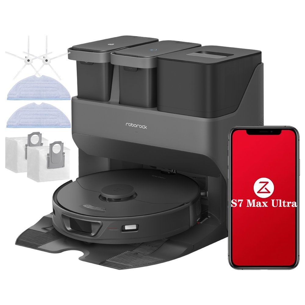 Roborock Saugroboter S7 Max Ultra mit Zubehör-Set, 60,00 W, 5500Pa, Reaktive Hindernisvermeidung, 3D Mapping, Selbstreinigende Trocknungs Dock (VS S7 Pro Ultra, S8 Pro Ultra)