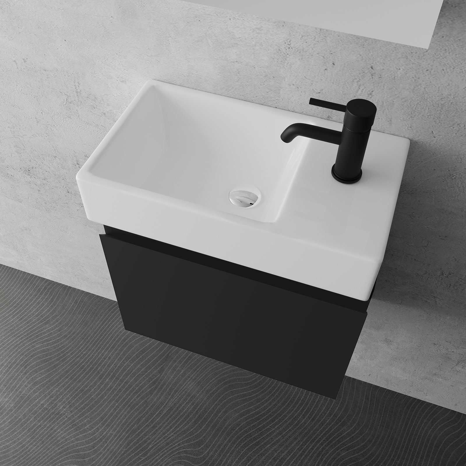 Alpenberger Badmöbel-Set - Badezimmermöbel - Badschrank Komplett Vormontiert, (2-tlg., Vormontierter Hängeschrank mit Aufsatzwaschbecken), Waschtischunterschrank Schwarz mit Softclose