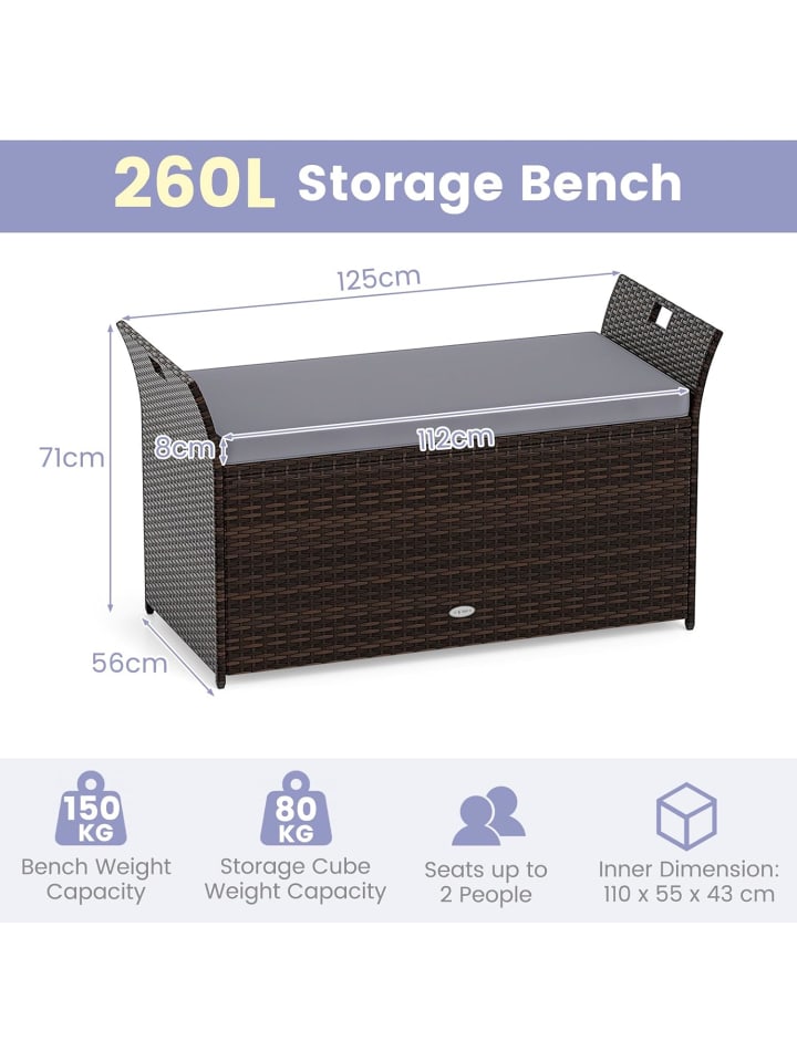 COSTWAY 2-Sitzer Gartenbank Gartenbox mit Kissen in Grau günstig kaufen onesize