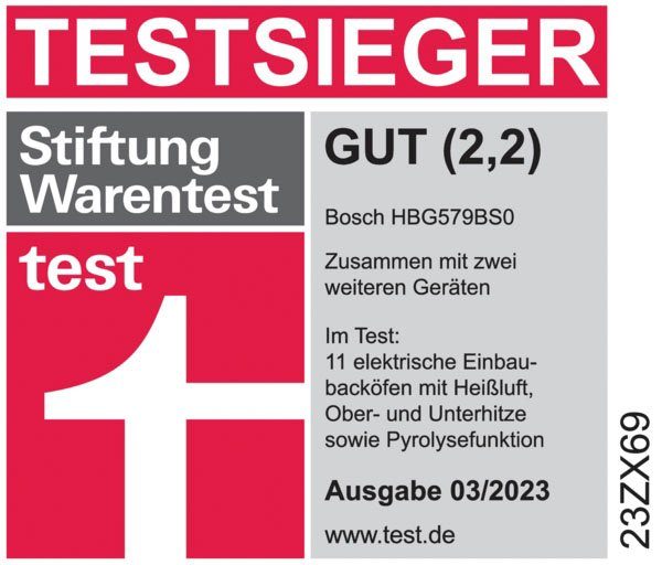 BOSCH Einbaubackofen Serie 6 HBG579BS0, mit Teleskopauszug nachrüstbar, Pyrolyse-Selbstreinigung