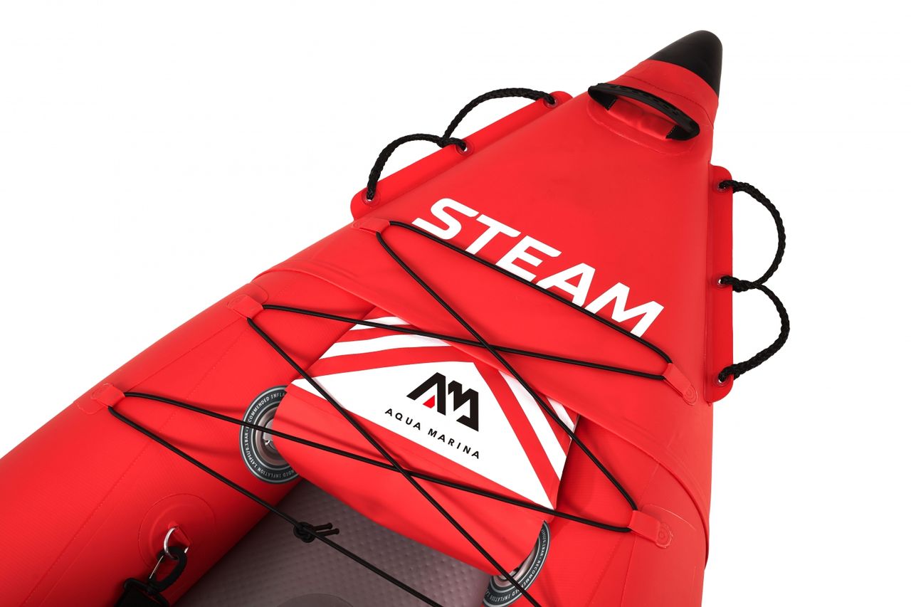 PureHaven Aqua Marina Kajak 312x83 cm für 1 Person mit Luftsitz verstellbarer Lehne Transporttasche Reparaturset und Handpumpe strapazierfähig Blau/Weiß/Rot