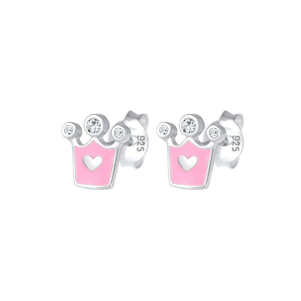 Elli Elli Boucles d'Oreilles Entfants Boucles d'oreilles couronne avec émail rose et c Boucles d'oreilles