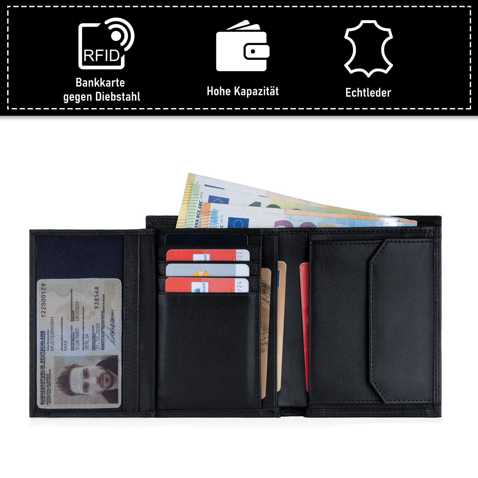 TAN.TOMI Brieftasche Brieftasche Herren mit RFID Schutz Leder Geldbeutel für Männer, Portemonnaie Groß mit Münzfach