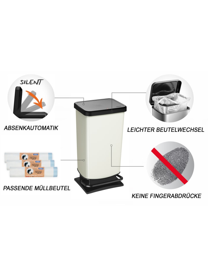 Rotho Paso Mülleimer 40l mit Pedal und Deckel in Cremeweiß metallic günstig kaufen onesize