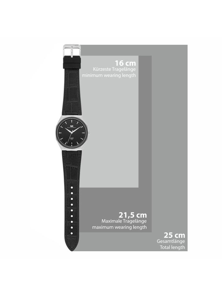 Rhodenwald & Söhne Herren Quarzuhr silber Echtleder/Silikon schwarz in schwarz günstig kaufen 21,5 cm