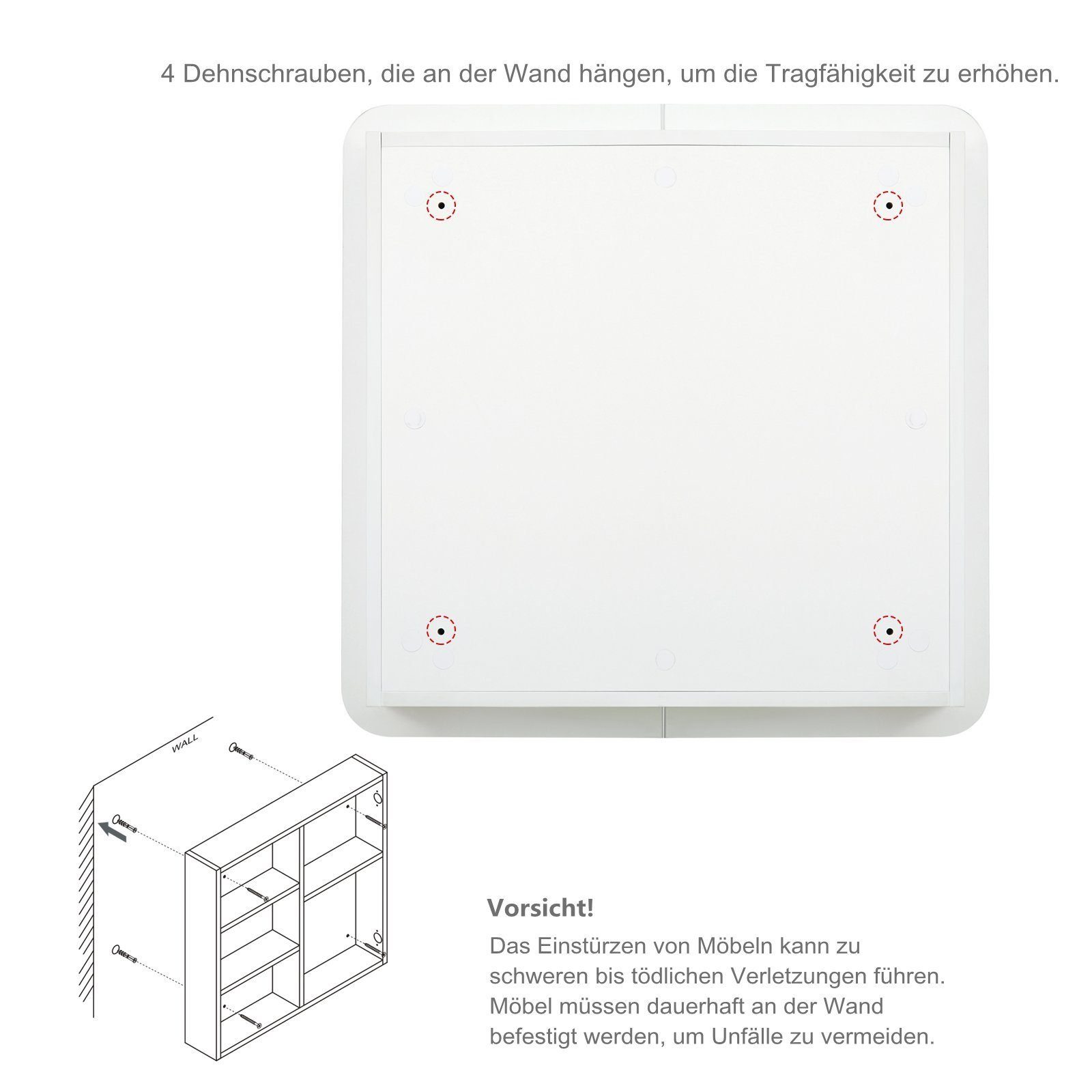 Mondeer Badezimmerspiegelschrank Badezimmerspiegel Hängeschrank, Wandschrank, mit 2 Türen 68 x 12.9 x 66 cm, Weiß