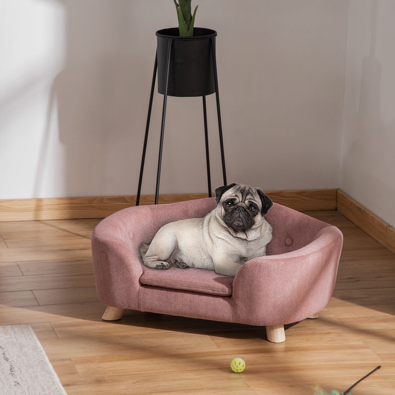 PawHut Haustiersofa Hundematte Katzen Sofa mit Kissen Plüsch Rosa