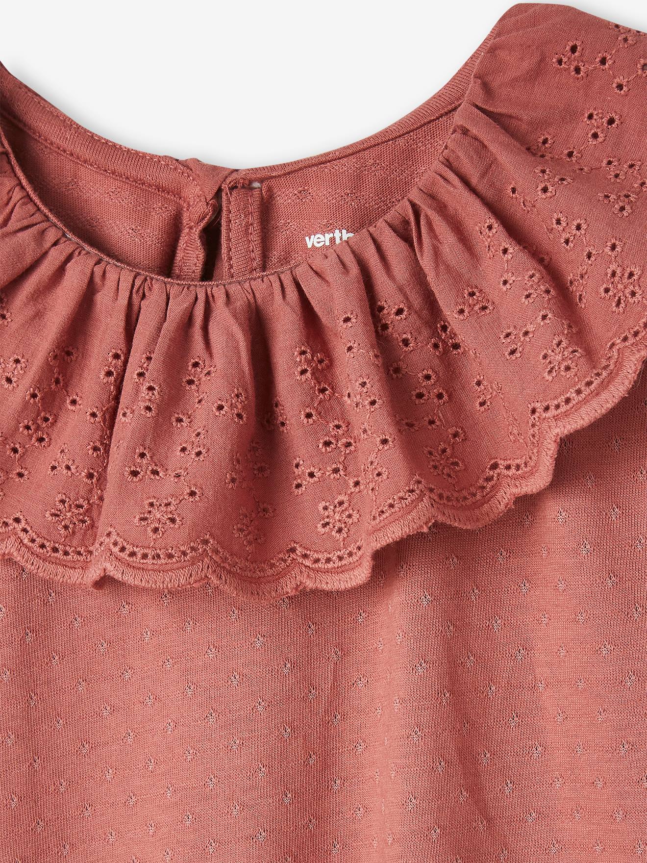 T-shirt à collerette en broderie anglaise fille écru