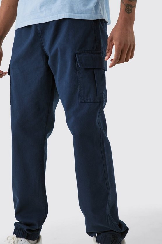 Tall Slim-Fit Twill Cargo-Hose mit elastischem Bund