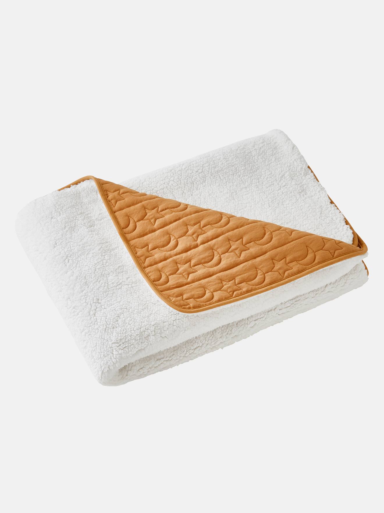 Vertbaudet Baby Decke Mond und Sterne, Fell-Imitat Oeko-Tex - gelb/wollweiß