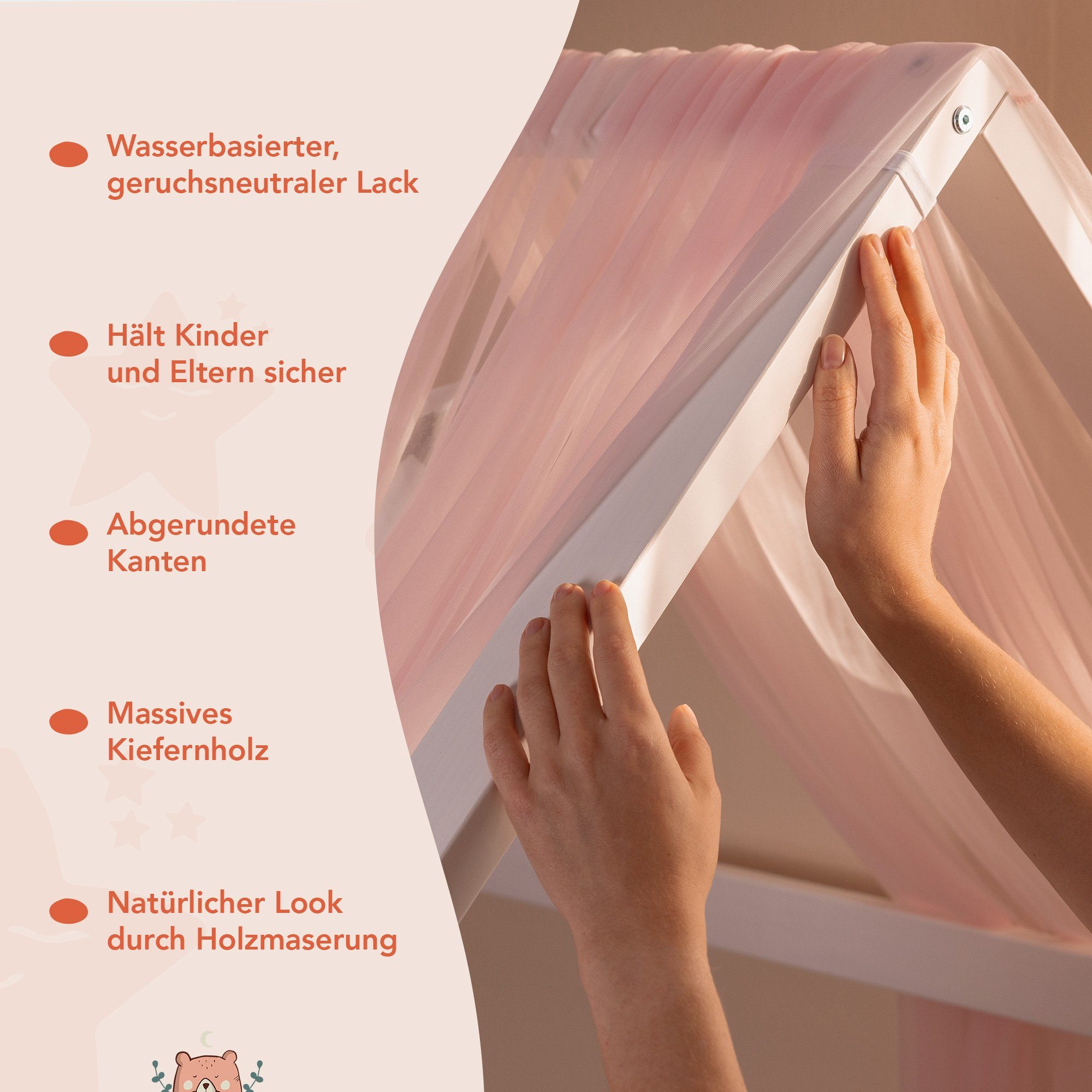 Alcube Kinderbett HEIM I Top ANGEBOTE I Begrenzte Zeit I BESTSELLER! (Hausbett 80x160 cm inkl. Rausfallschutz und Rolllattenrost, Kinderbett 80x160 cm für Matratze 160x80 Jugendbett 80x160 cm), Kinderbett in Weiß für Mädchen und Jungen Einzelbett aus