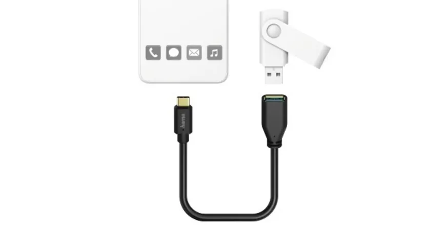 Hama USB Type-C-Adapterkabel, OTG, USB Type-C-Stecker - A-Buchse, 15 cm, Schwarz