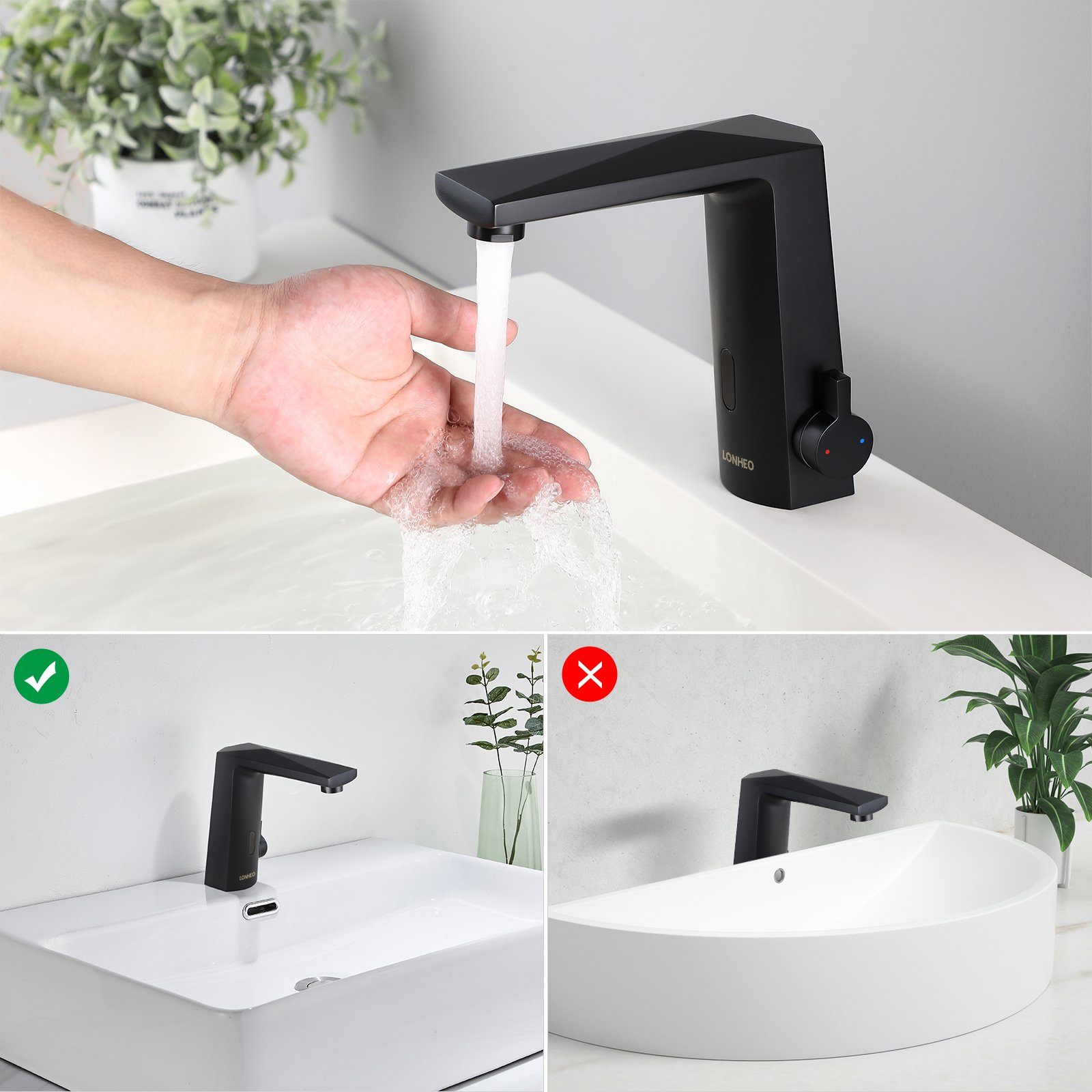Auralum Waschtischarmatur Lonheo Infrarot Sensor Wasserhahn Bad Armatur, Automatisch Induktion