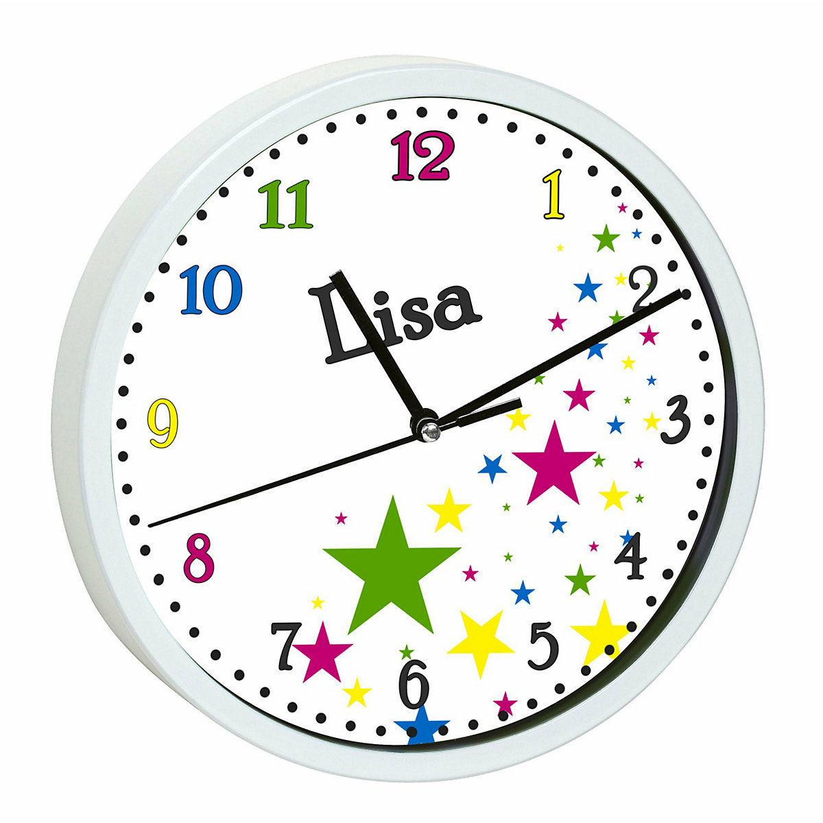 Kinder Wanduhr personalisiert mit Name Sterne