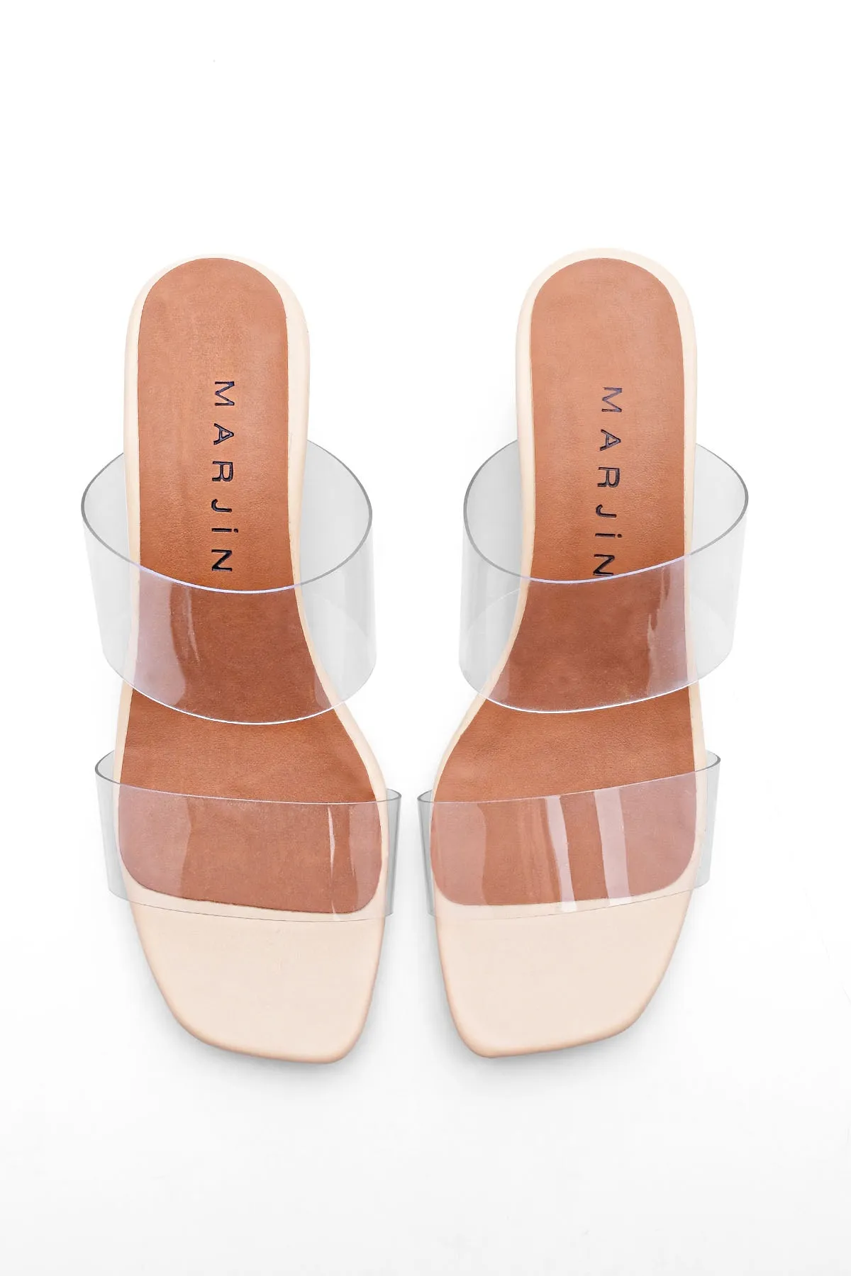 Marjin  Transparente Hausschuhe mit transparentem Absatz und Band für Damen Yesva Beige