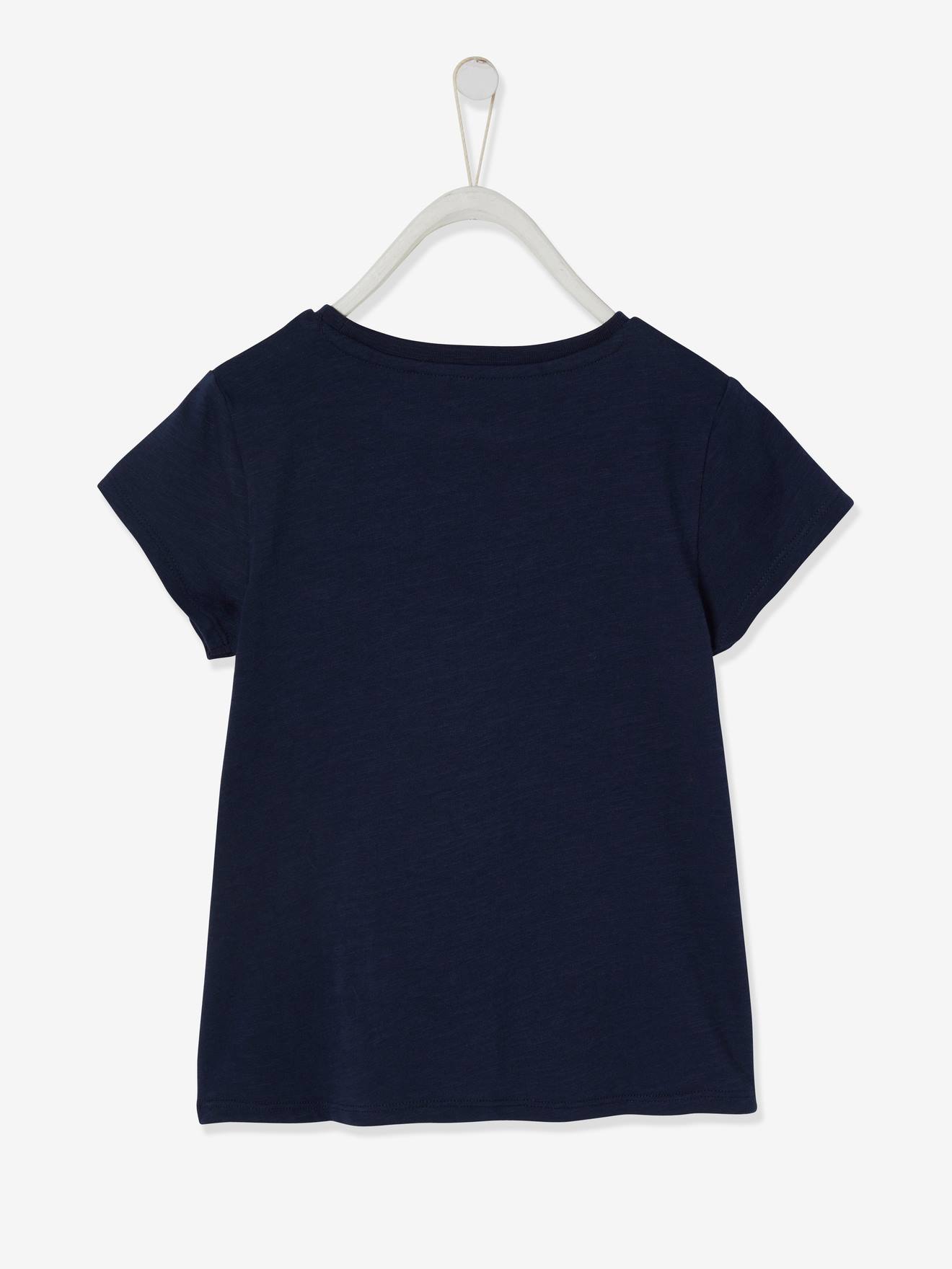 T-shirt de sport Basics fille rayures irisées placées bleu marine