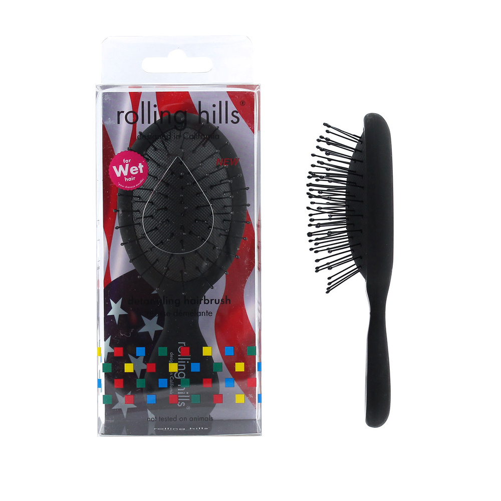 rolling hills Detangling Hairbrush Black - For Wet Hair - Mini Brosse démêlante