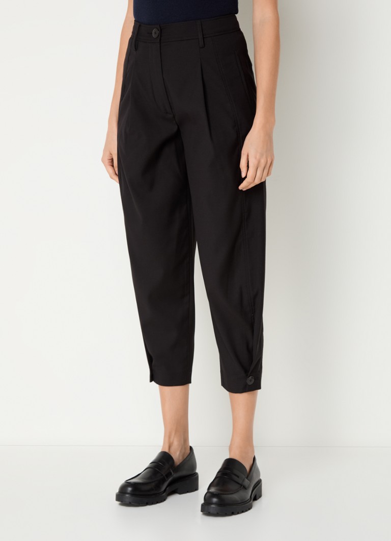 Pantaloni Benetton a vita alta, affusolati e cropped, in misto lana con tasche laterali.