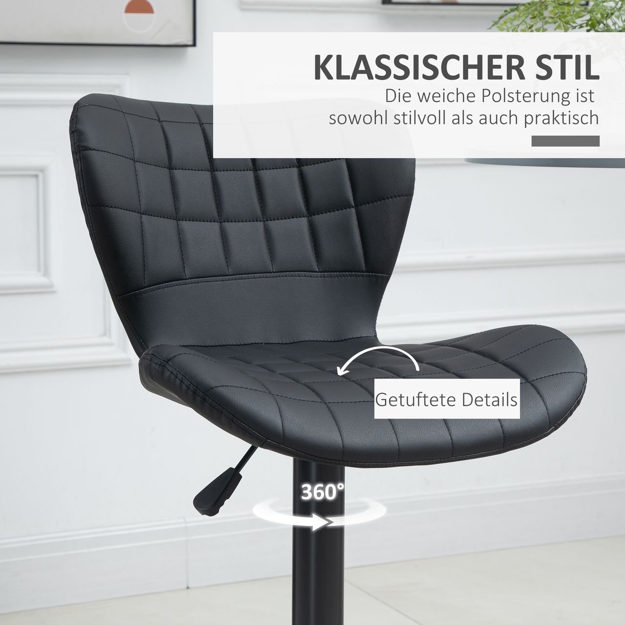 HOMCOM Barhocker 2er-Set Barstuhl Tresenhocker Bistrohocker Küchenhocker Drehstuhl mit Rückenlehne für Küche Esszimmer Kunstleder Schwarz 47 x 56 x 89-109 cm