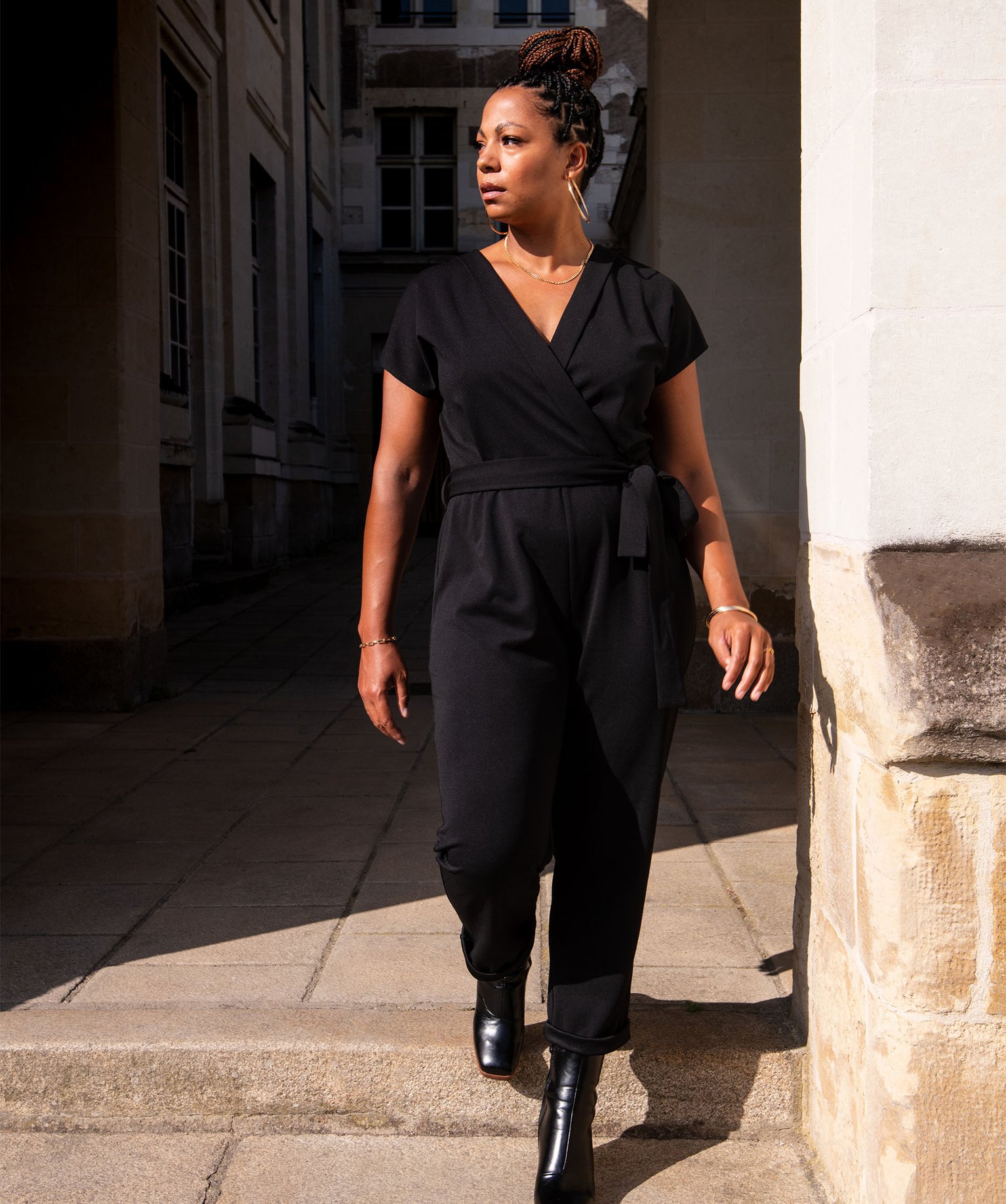 Combinaison pantalon à manches courtes femme grande taille noir | GEMO