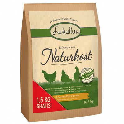 15 + 1,5 kg gratis! 16,5 kg Lukullus Kaltgepresste Naturkost Huhn