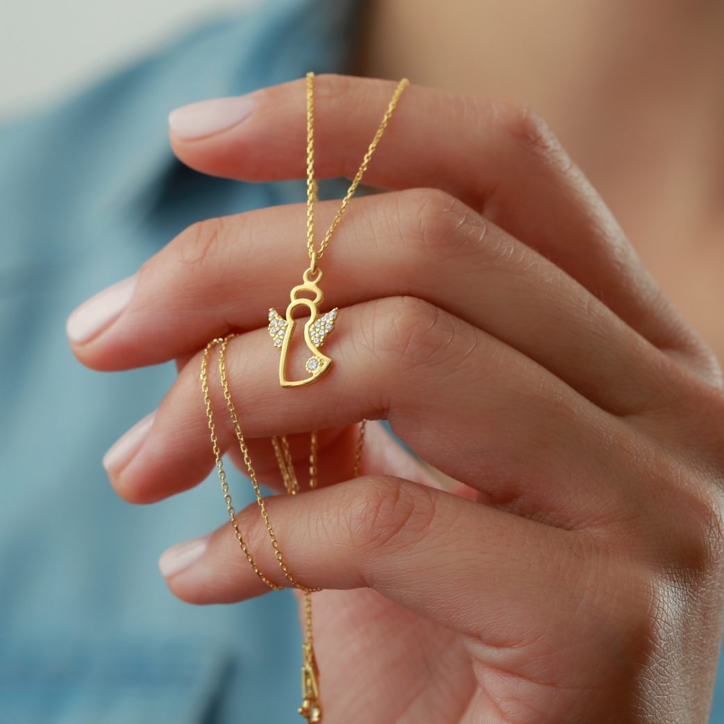 BREYTENKAMP Kette mit Anhänger 925 Sterling Silber Schutzengel Halskette 14k vergoldet, 925 Sterling Silber, 14 Karat Goldlegierung