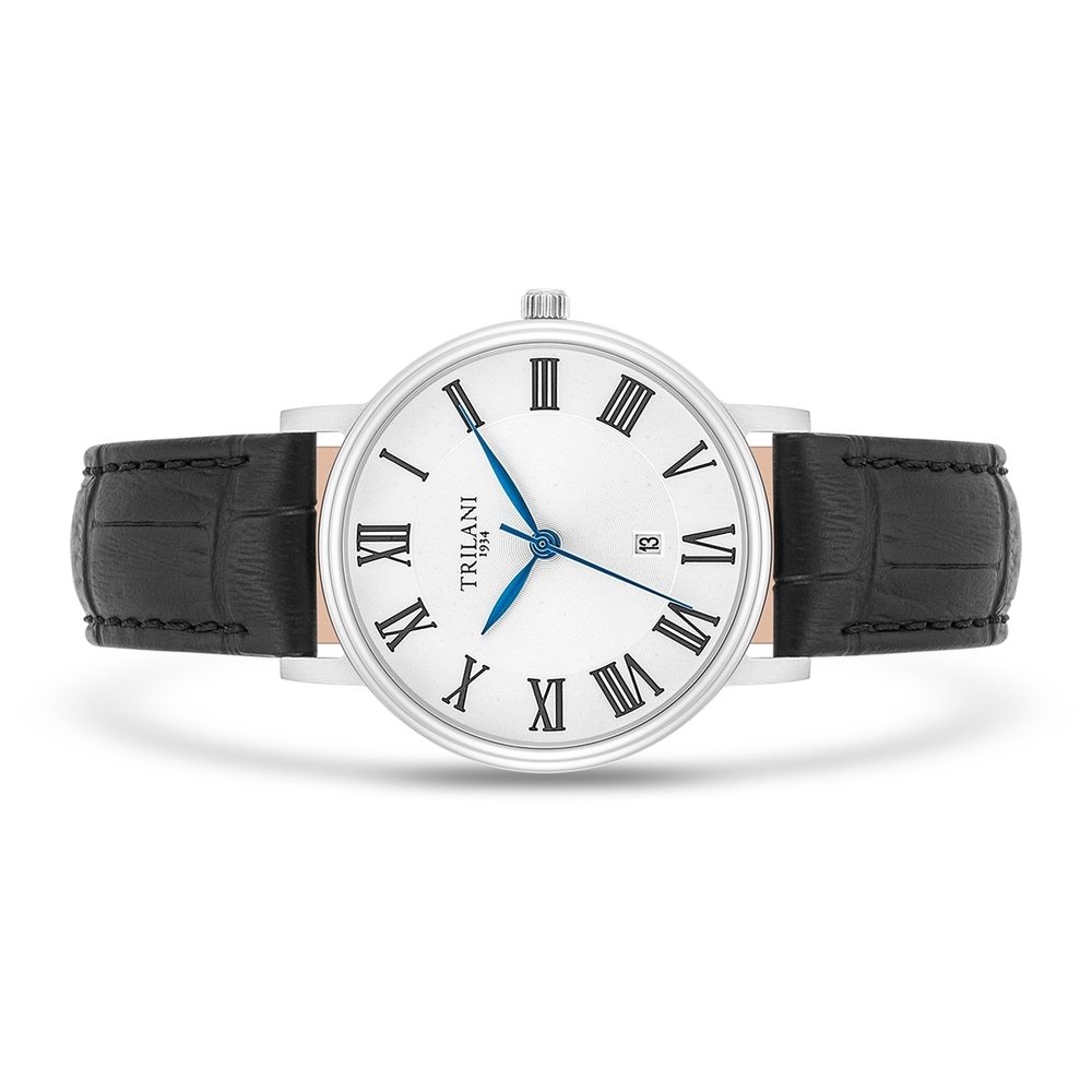 Trilani Montre à quartz en Cuir véritable en Noir Montre