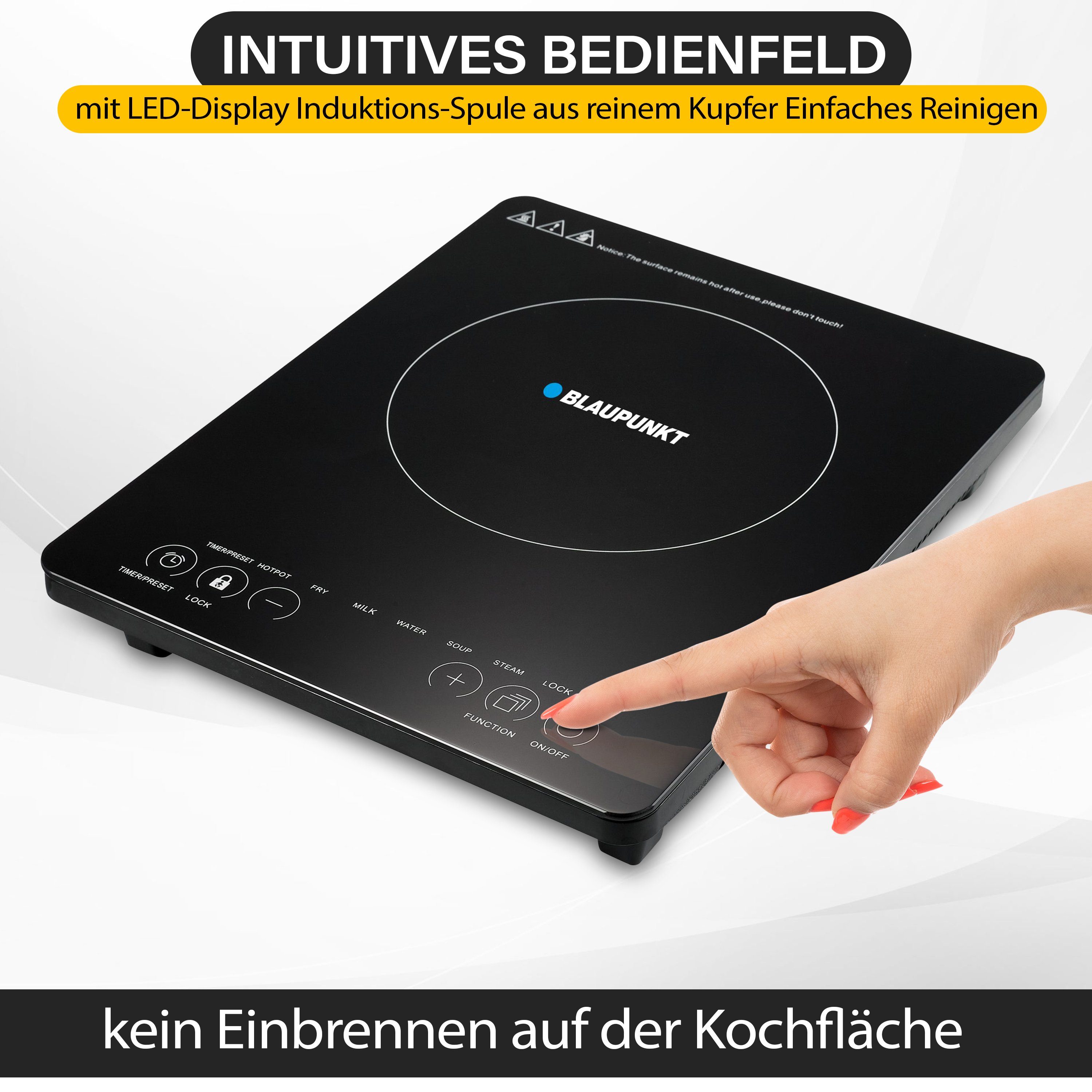 Blaupunkt Einzel-Induktionskochplatte Einzelkochplatte Induktion 2000W Camping Induktionskochplatte Einzel, Induktionskochfeld, Campingkocher, Induktionsherd Kochplatte mit Timer