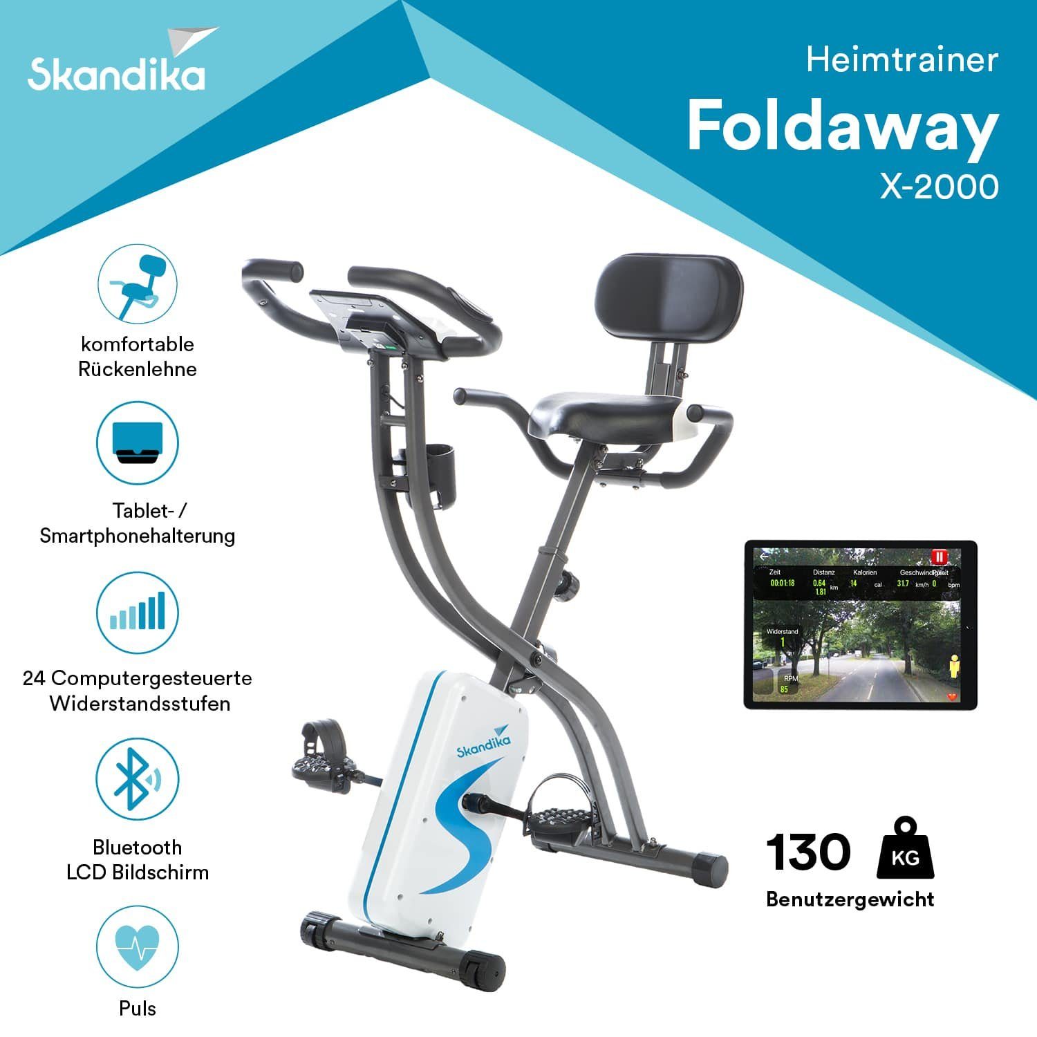 Skandika Heimtrainer Foldaway X-2000, Fitnessbike zusammenklappbar mit Bluetooth
