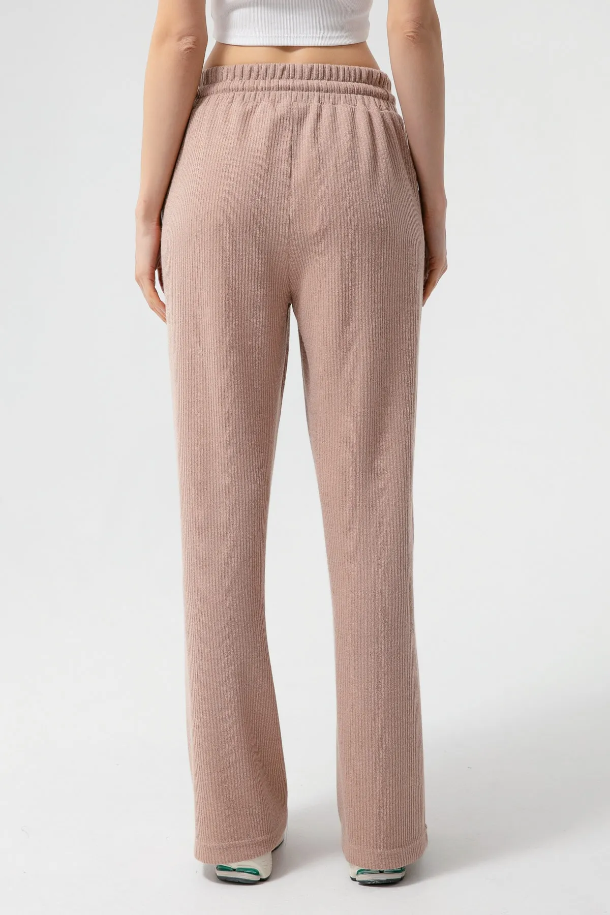Lafaba  Beigefarbene Strickhose für Damen mit elastischem Bund