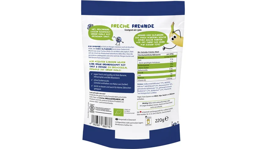 Freche Freunde Bio Freches Müsli Banane, Apfel & Blaubeere 220 g