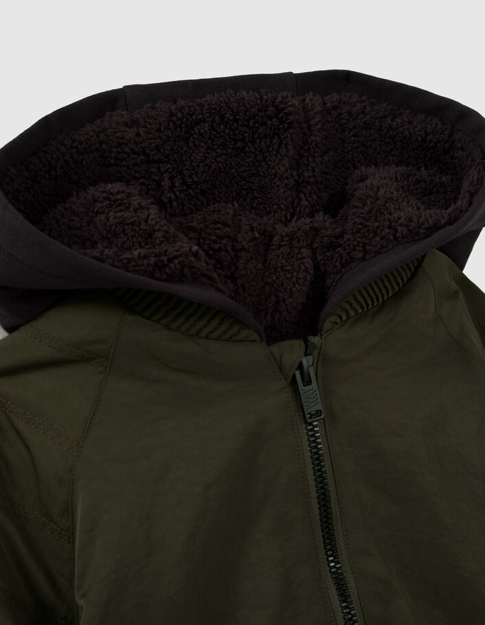 Bomber kaki fourré capuche molleton noir garçon