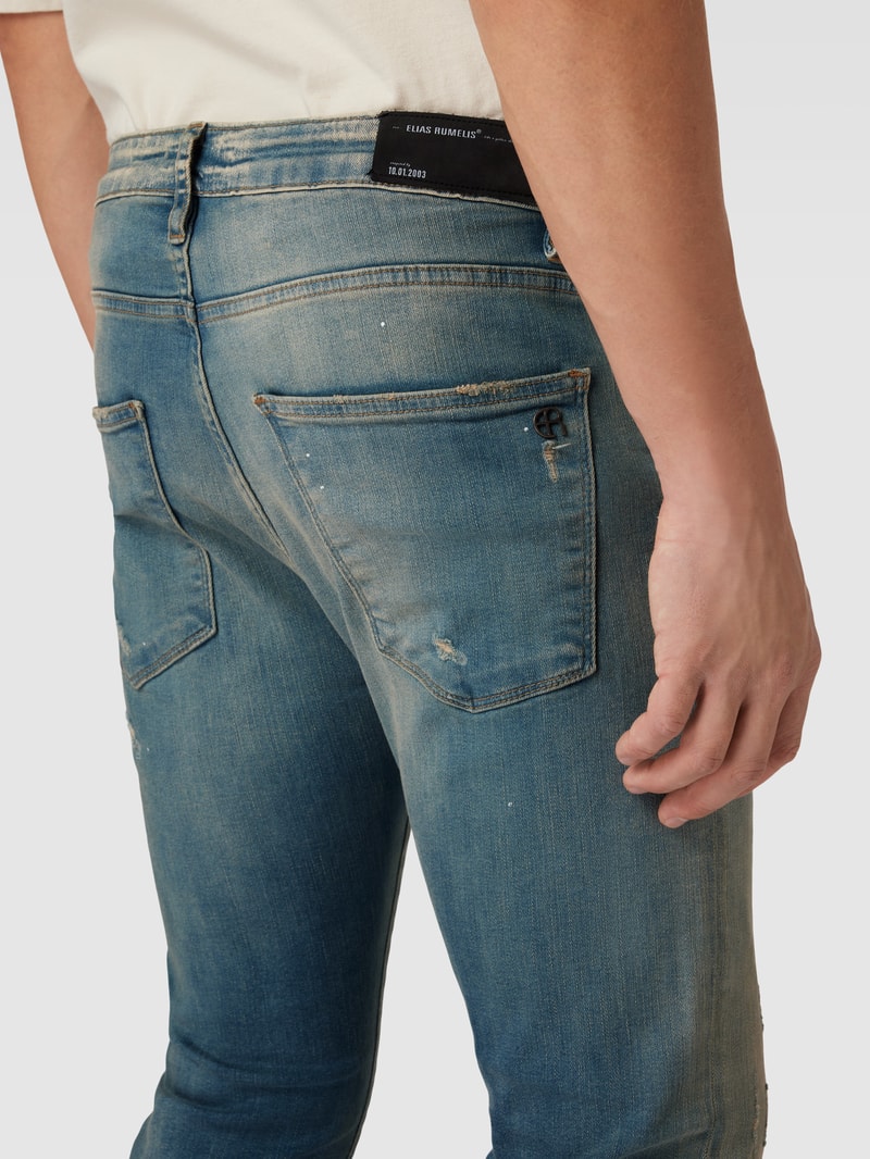 Tapered Fit Jeans im Destroyed-Look Modell 'Noel' in hellblau
