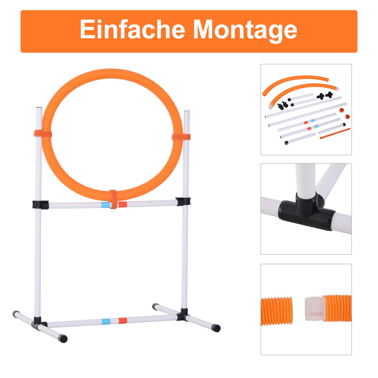 PawHut Hundetrainingsset Springring für Haustier-Agility-Training tragbar PE Weiß   Orange 74,5 x 66 x 91 cm