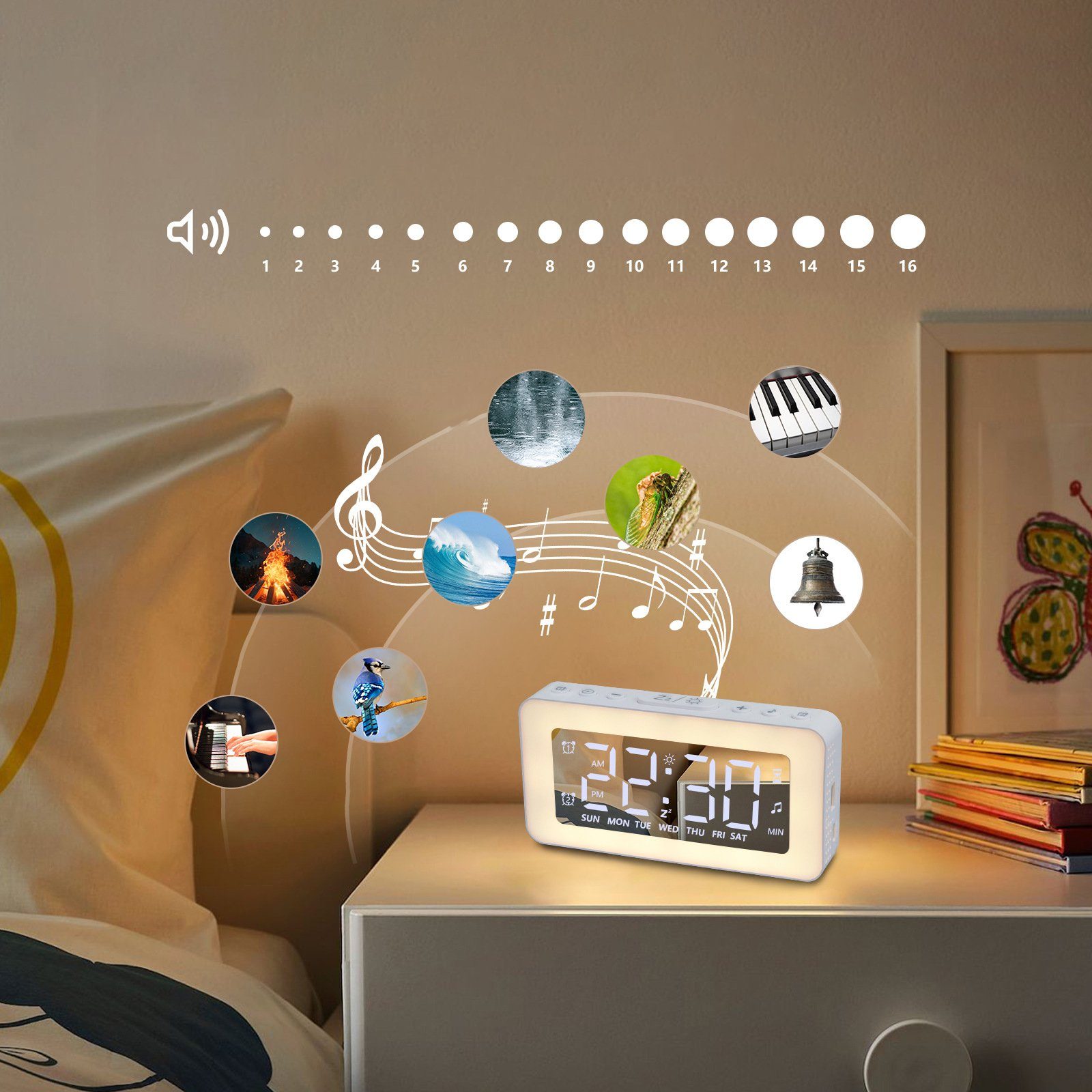 Bedee Wecker Wecker digital mit 2 Wecker Laut für Tiefschläfer mit Licht,Timer Nachttischwecker mit Großer LED Anzeige,dimmbare Helligkeit