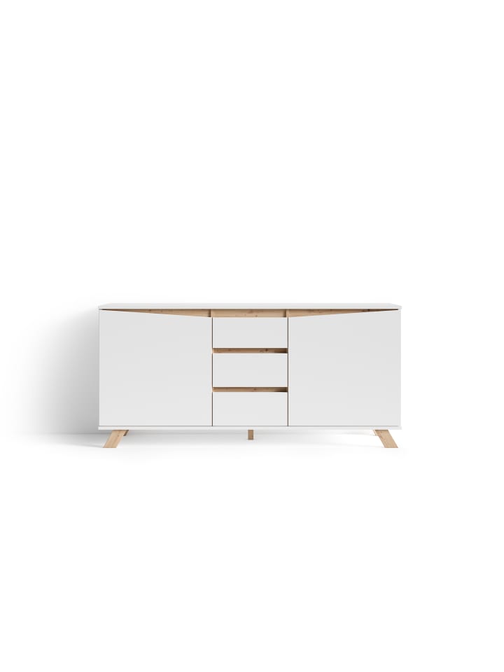 byLiving Sideboard VALENTIN in Weiß/Eiche-Optik - (B) 160 x (H) 76 x (T) 38 cm günstig kaufen onesize